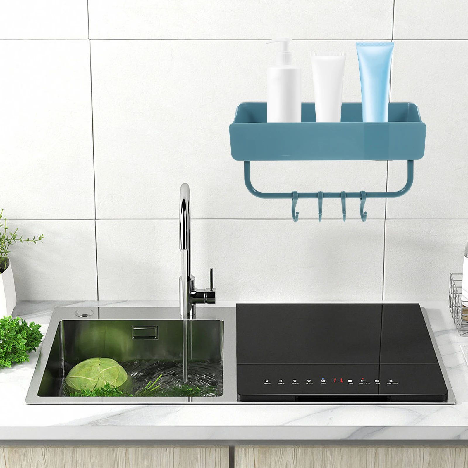 

Mounted Organizer Hooks Plastic Shower Rack Tile Glass Wood Smooth Surfaces Home Hotel Kitchen Draining Basket Wall