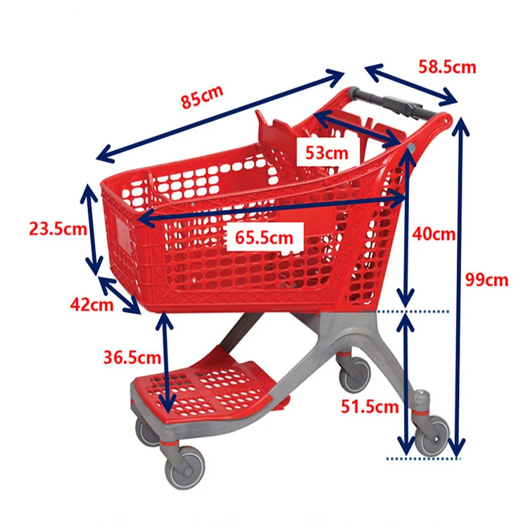 شعار مخصص عربة التسوق البلاستيكية 180L للطي عربة سوبر ماركت كبيرة عربات التسوق البقالة البلاستيكية
