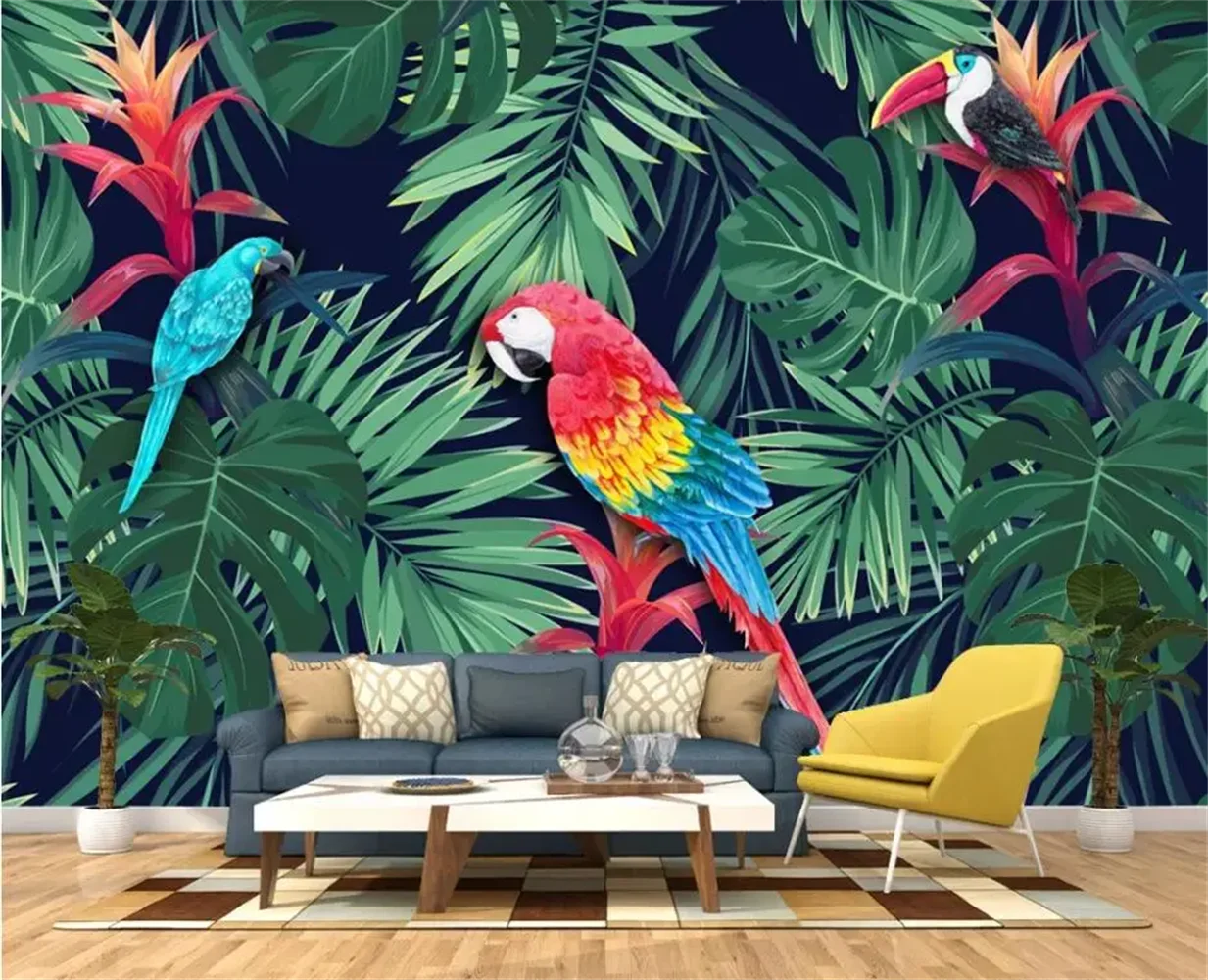 Hand-Painted Custom Wallpaper Large Mural Rainforest Plant Banana Leaf Pastoral Murals Backdrop Wall Papel De Parede