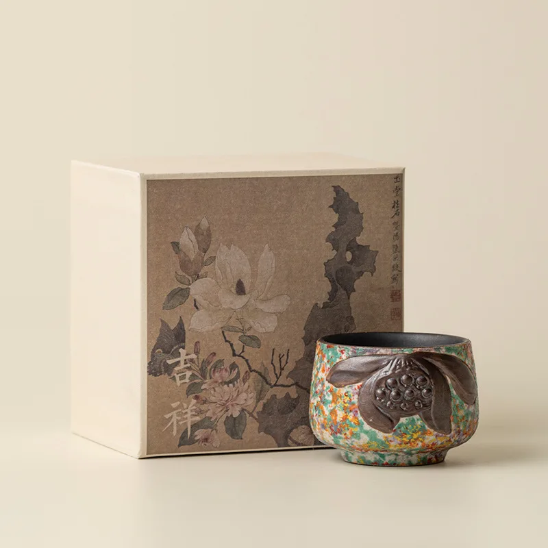 Rock Painting Time Lotus Vintage Ceramic Host Household Teacup Personal Tea Single Cup Gift Box Set