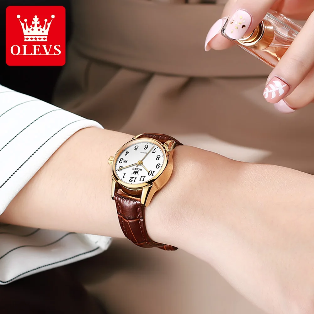 OLEVS 5566 Classic Brand Quartz Women\'s Watch Luxury Business Waterproof Leather Strap Elegant Dating Women\'s Clock Reloj Mujer