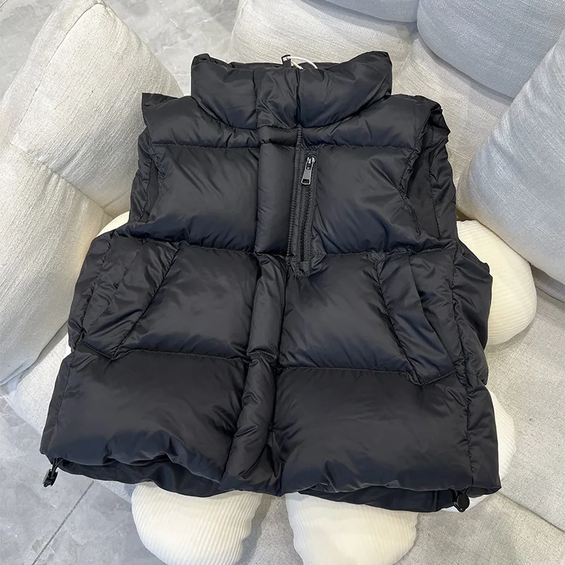 Kids Puffer Vest Stand Collar Half Zip Sleeveless Gilet Adjustable Hem Boys Girls Versatile Warm Quilted Jacket Autumn Winter