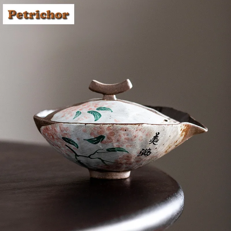 100ml Powder Yin Hand Drawn Old Rock Clay Gaiwan Vintage Tea Tureen Tea Bowl With Lid Kit Tea Maker Cover Bowl Teaware Craft Cha