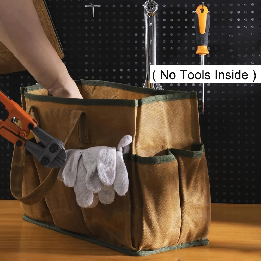 Heavy Duty Waxed Canvas Tool Tote with 10 Pockets for Gardeners and Handymen Robust Design for Frequent Tool Transport