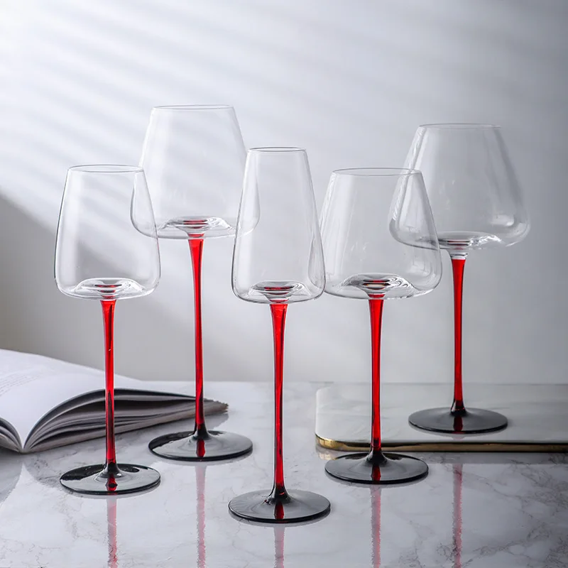 

270-720ml Red Stem and Black Background Crystal Red Wine Glass Bordeaux Home Burgundy Goblet Big Belly Tasting Cup