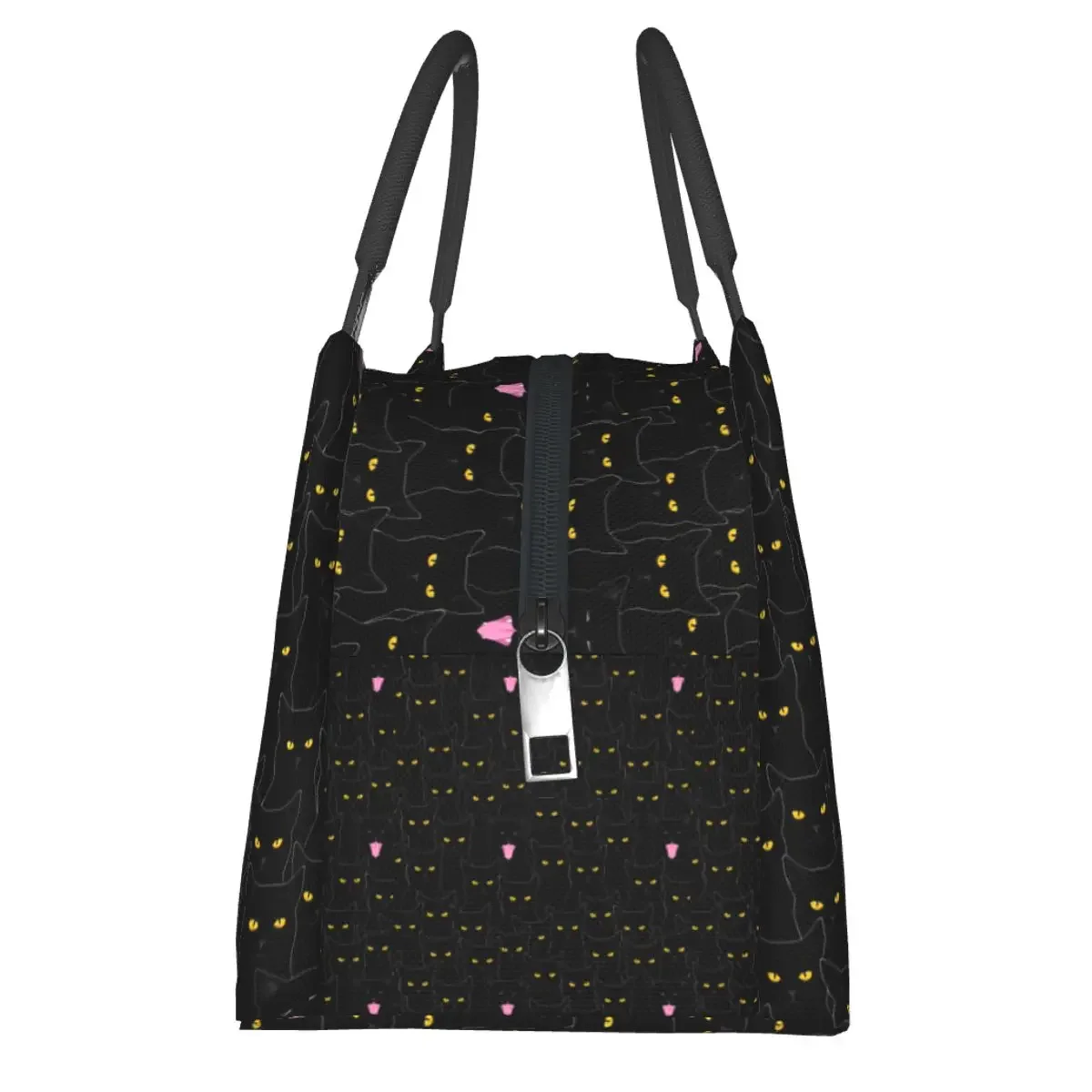 Bolsa de almuerzo con estampado de gato negro para mujer, fiambrera de pícnic con estampado divertido, bolsas de comida, bolso enfriador Oxford