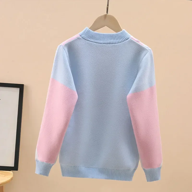 

Warm Sweater For Girls Autumn Winter Kids Knitted Pullover Inner Fleece For Children's 4 6 8 10 12 14 15 Years Wear LC329