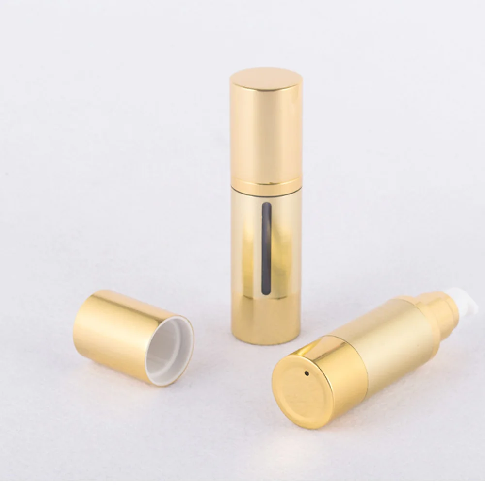 30ml&50ml capacity gold color round shape acrylic material alumite Vacuum lotion bottle with duckbilled pump and cap