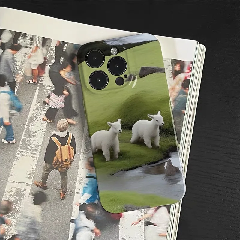 아이폰 15 14 13 프로 맥스, 12 11 프로 플러스 8 7 XS XR용 한국 녹색 초원 양 충격 방지 케이스