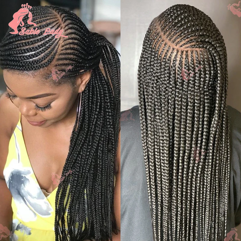 Side Part Cornrow Braids Synthetic Lace Wig Knotless Box Braid Wig Full Lace Front Braided Wigs For Black Women Braiding Hair