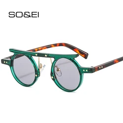 SO&EI Fashion Small Round Punk Sunglasses Women Retro Clear Ocean Gradient Lens Shades UV400 Men Double Color Rivets Sun Glasses