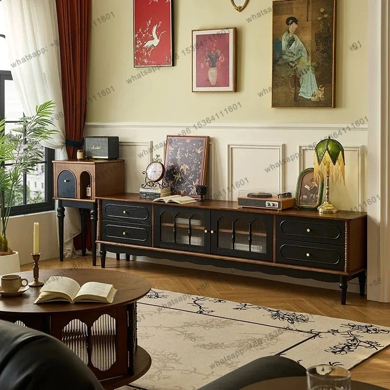 French Antique TV Cabinet Retro All Solid Wood Storage Locker Integrated Household Small Apartment