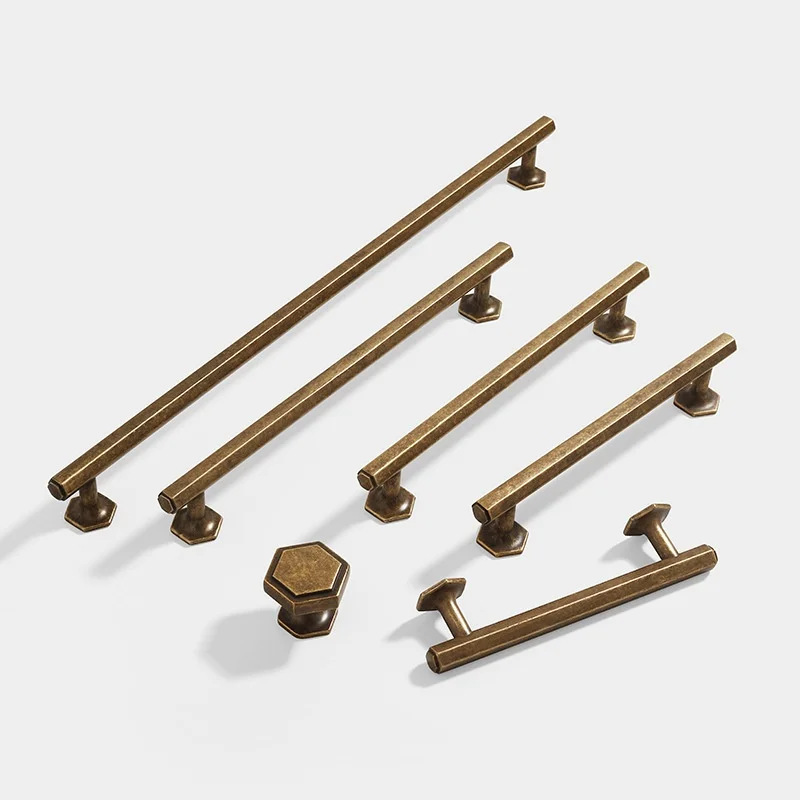 Vintage Hexagon Closet Door Pull Handles Long Bar Bronze Kitchen Cabinet Door Drawer Knob Handles Room Cupboard Wardrobe Pulls