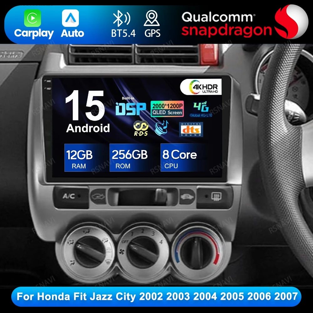 

Android 15 для Honda Fit Jazz City 2002 2003 2004 2005 2006 2007 Qualcomm 4G LTE авторадио DSP DVD автомобильный радиоприемник 5G WIFI