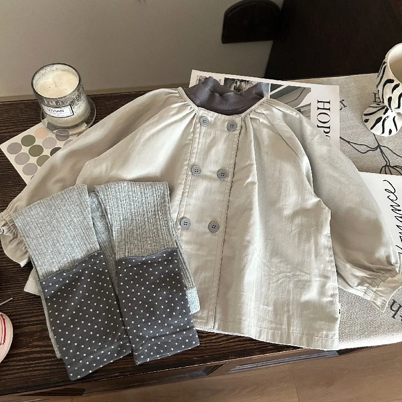 

Korean Children's Clothing 2025 New Spring Girls Double-breasted Trench Coat Jacket Children's Polka Dot Splicing Leggings Set