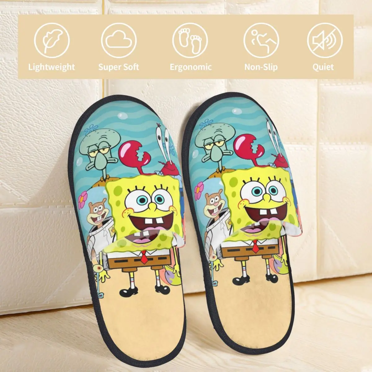 SpongeBobed Children Kids Cartoon Winter Cotton Plush Slippers Indoor anime Cozy Memory Foam Slippers Anti Slip