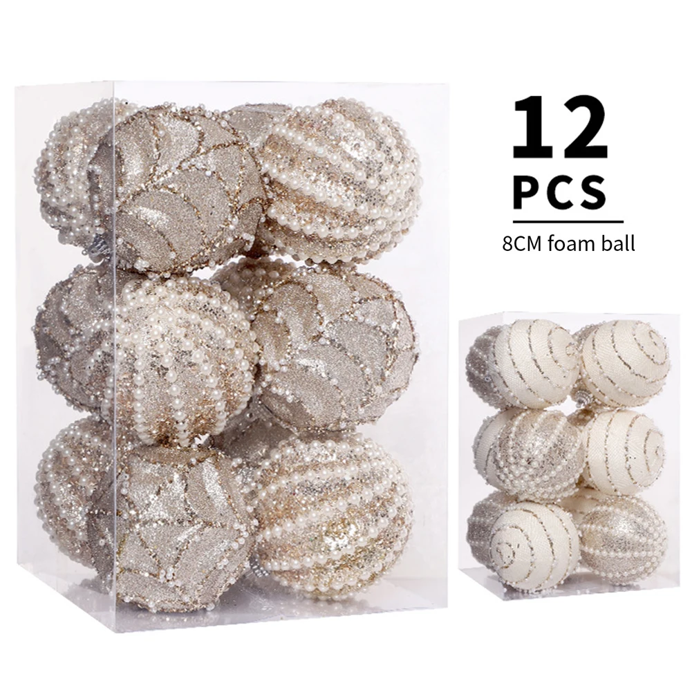 Cascading Glamour with These Foam Ball Ornaments 12 pcs Set Featuring Stunning Glitter Sequins for Festivities