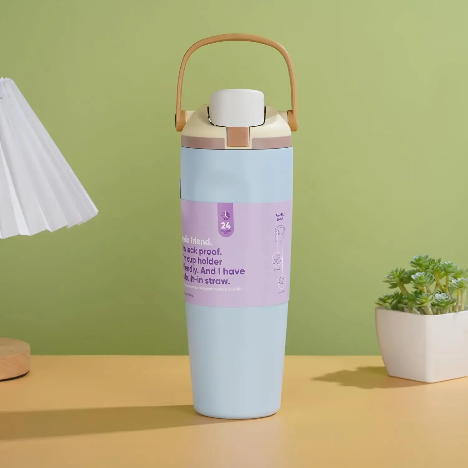 زجاجة مياه معزولة من الفولاذ المقاوم للصدأ مع صنبور ثنائي الاتجاه، ومقبض من القش والدلو، للسفر والمدرسة والرياضة، #4