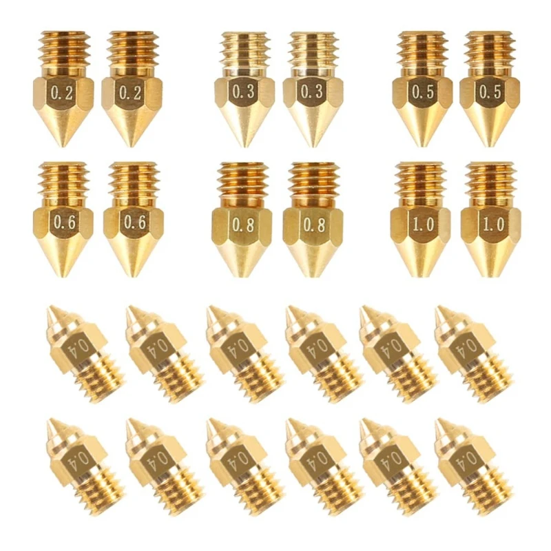 

24pcs 0.2/0.3/0.4/0.5/0.6/0.8/1.0mm Brass MK8 3D Printer Nozzle Extruder Head Nozzles 3D Printer Accessory