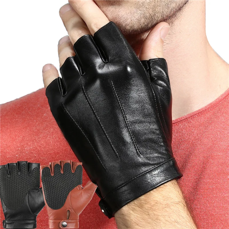 Summer Thin Style Non Slip Breathable Sheepskin Motorcycle Half Finger Glove Driving and Cycling Locomotive Outdoor Gloves