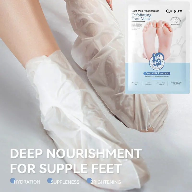 QUIYUM Goat Milk Foot Mask Exfoliation Softening Skin Improves Heel Cracked Foot Care