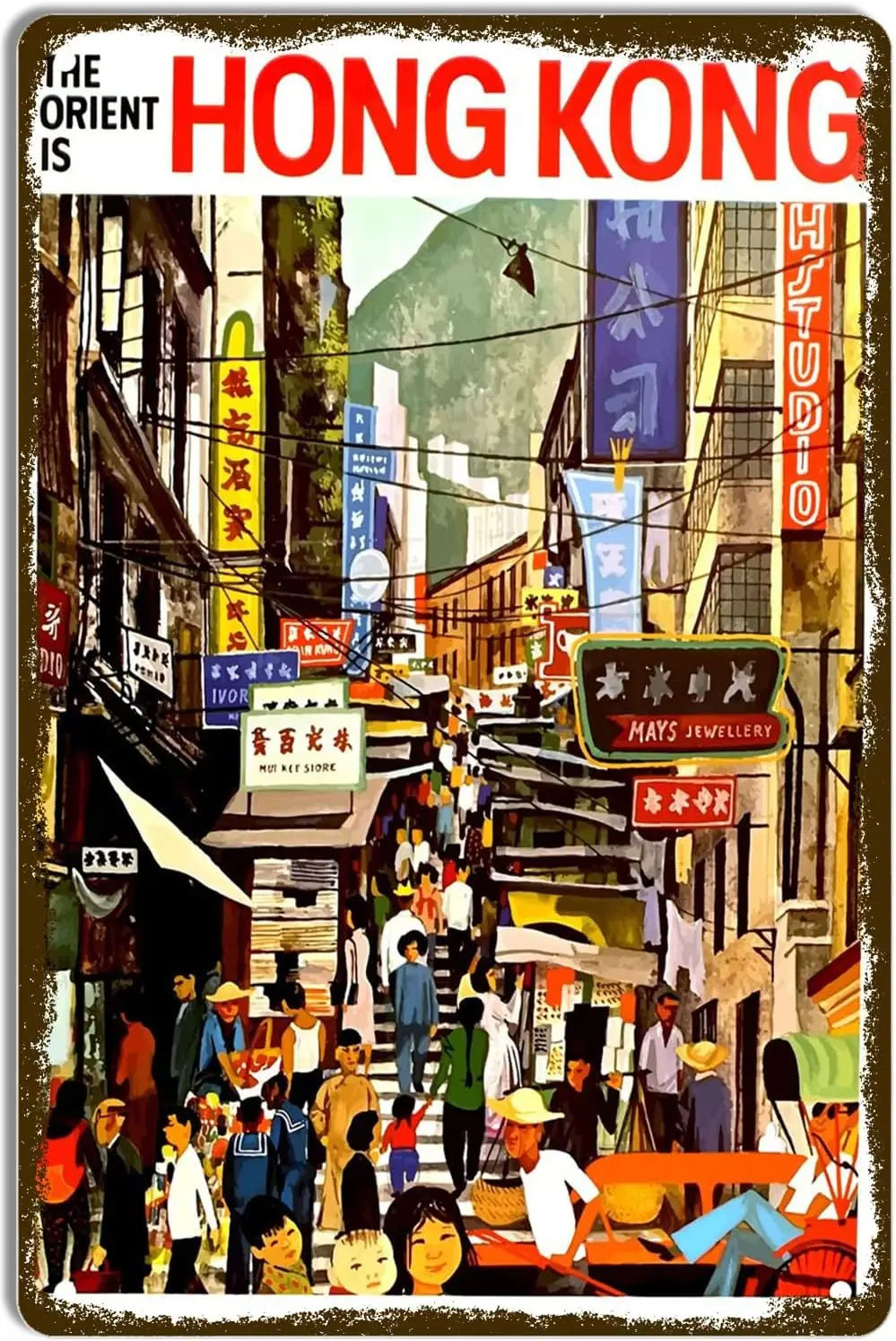 QIRIUS Retro Travel Poster Metal Tin Sign Hong Kong street Wall Decor Fun for Home Kitchen Bar Pub Man Cafe Room Garage Vintage