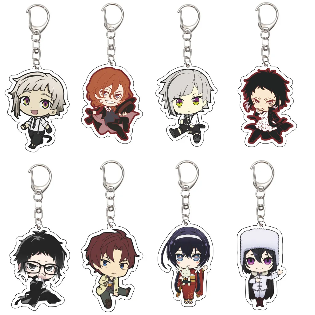 

55MM Anime Bungo Stray Dogs‌ Keychain Nakajima Atsushi Kunikida Doppo Edogawa Ranpo Yosano Akiko Keychain Christmas Gifts