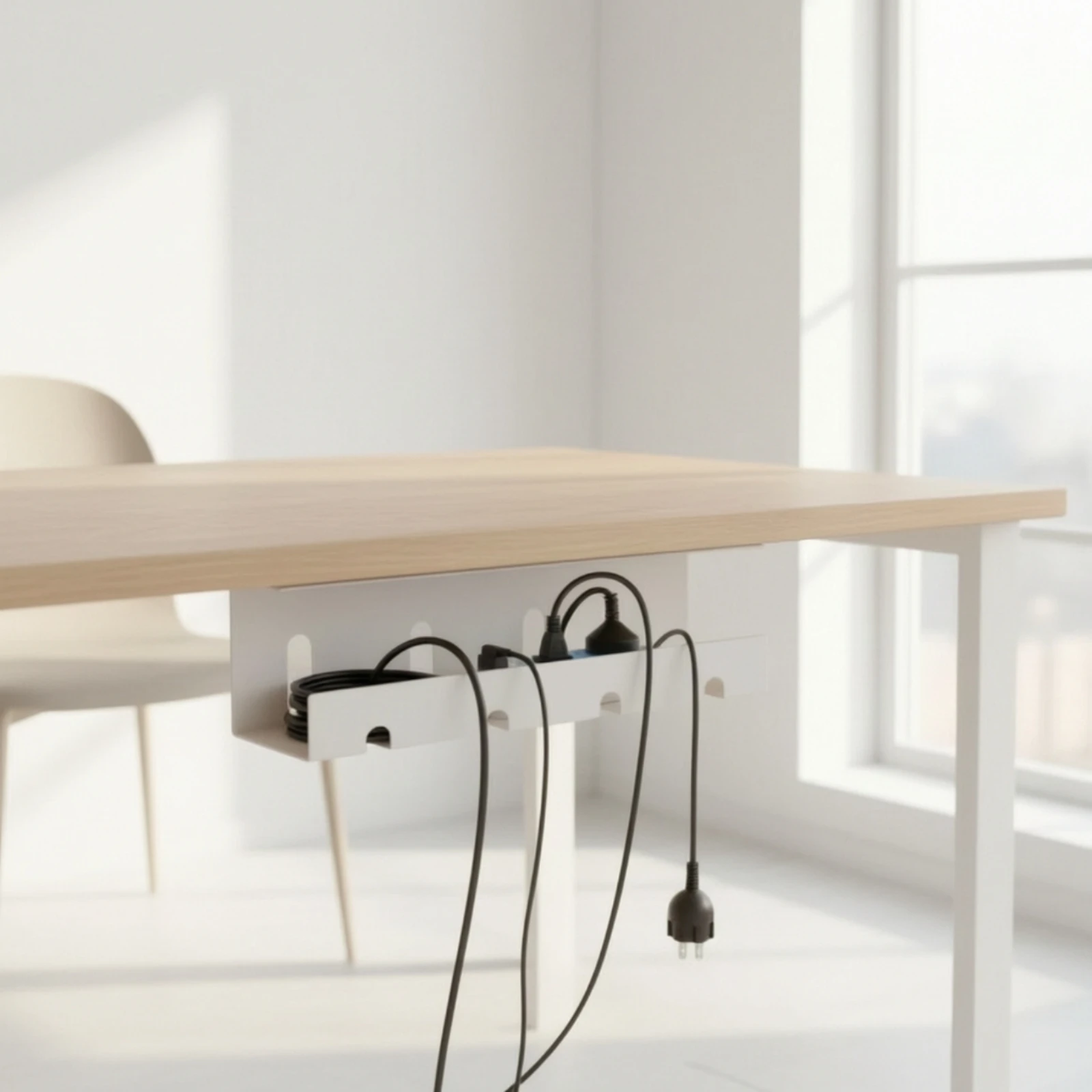 Desk Cable Tray with Mounting Plate Space-Saving Under Desk Cable Management Tray Power Strip Holder Pre-Drilled Multi-Purpose