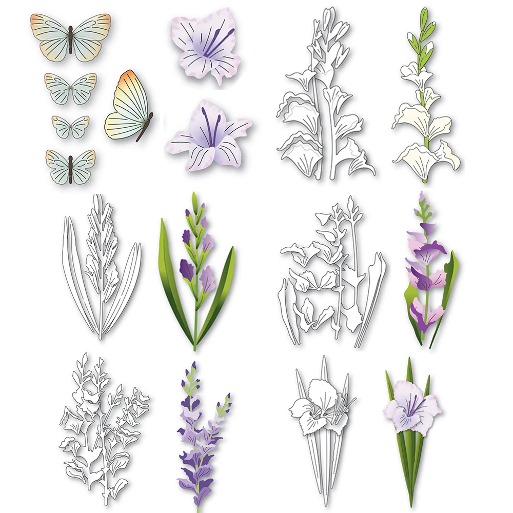 Gladiola Die Collection Cutting Dies Floral Stem Flower Butterflies Die Cut For DIY Scrarpbooking Paper Cards Making New 2024