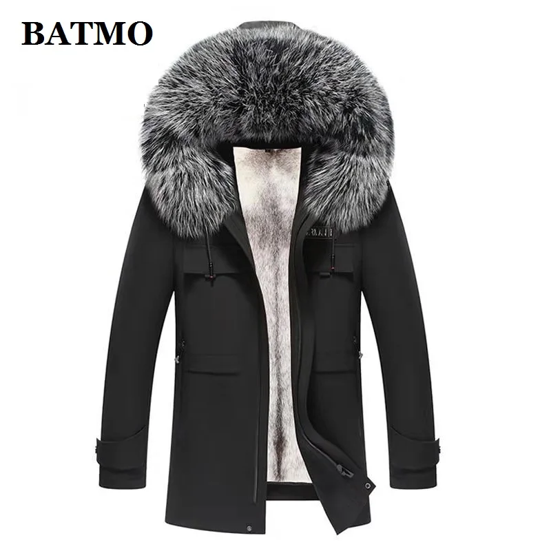 

BATMO Natural Fox Fur Collar Mink Fur Liner Hooded Parkas Men,men's Winter Warm Hooded Jackets ,men's fur Overcoat PDD40