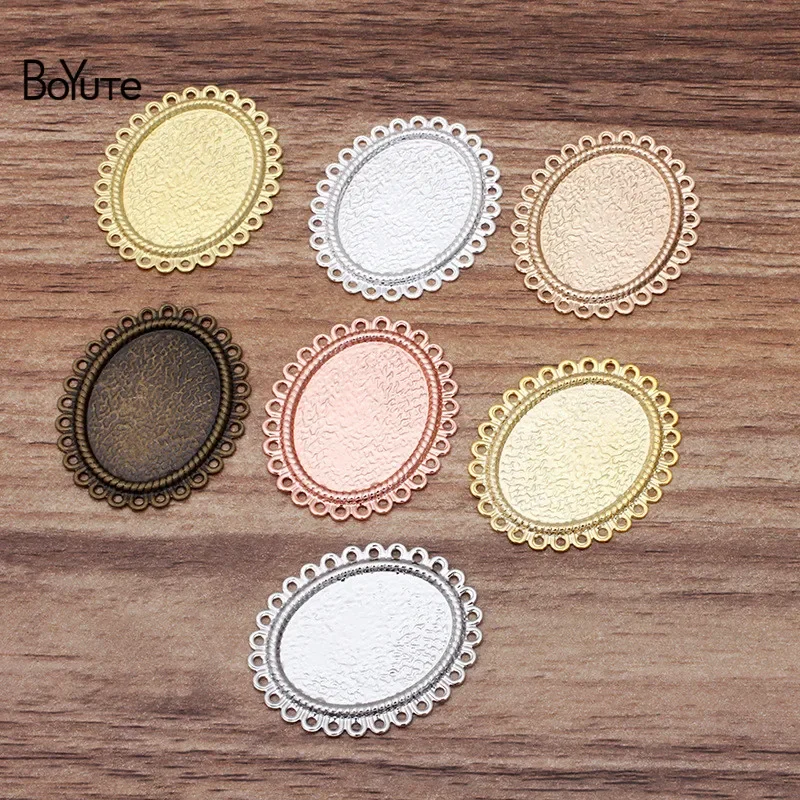 BoYuTe (50 Pieces/Lot) 18*25MM Oval Cabochon Base Metal Brass Stamping Blank Tray DIY Retro Handmade Materials