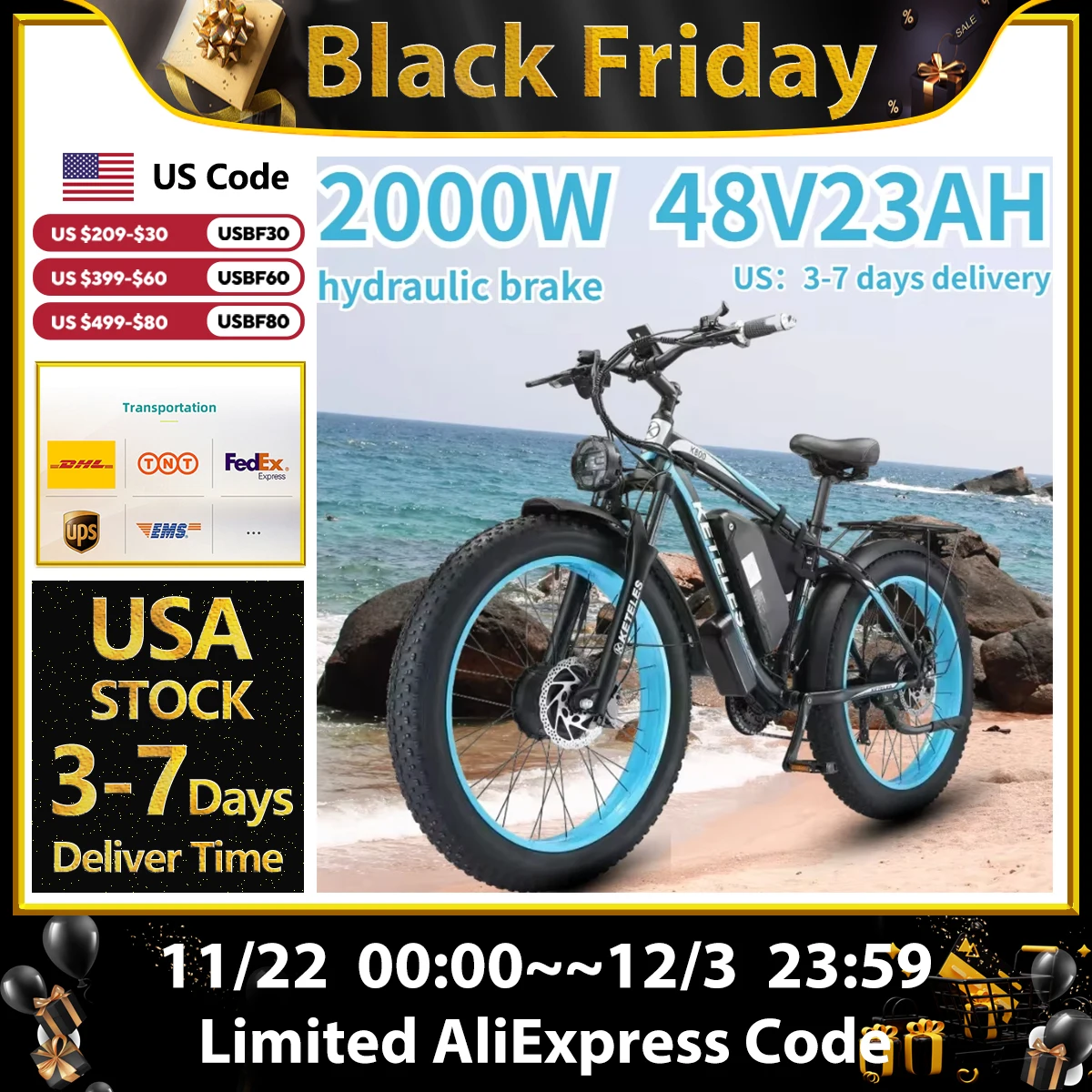 K800 Electric Bicycle 2000W Dual Motor Drive 48V23AH Mountain Off-road E Bike Hydraulic Brake 26*4.0 Inch Fat Tire Electric Bike