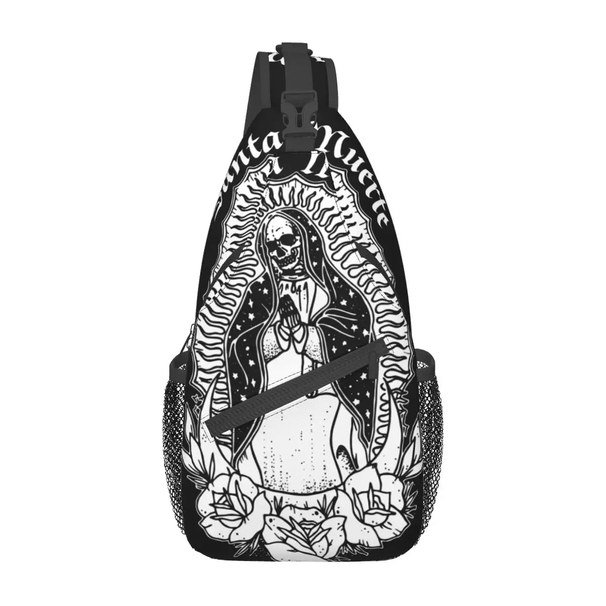 

Muerte Saint Death Sling Bags Chest Crossbody Shoulder Sling Backpack Hiking Travel Daypack Goth Mexican Skull Pattern Bag