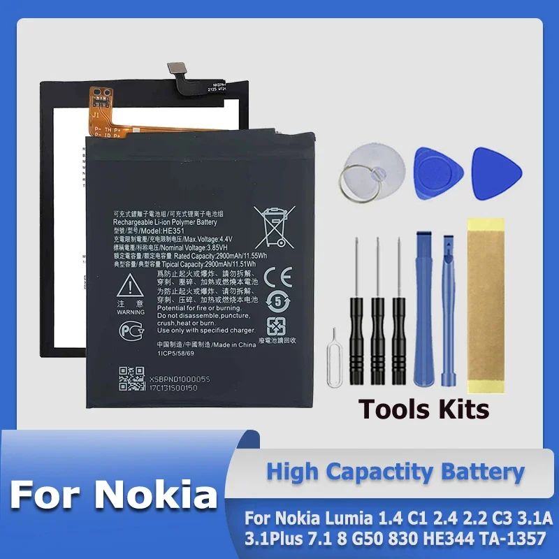 

HE351 HE363 HE378 HQ510 P660 SE681 Аккумулятор для Nokia Lumia 1.4 C1 2.4 5Dual 2.2 C3 3.1 5.1 5 7.1 8 G50 830 HE344 Plus TA-1357