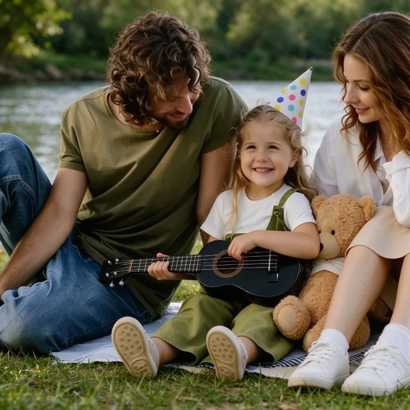 25 Inch Small Guitar Black Linden Wood 6 String Beginner Instrument for Kids Children Musical Toy
