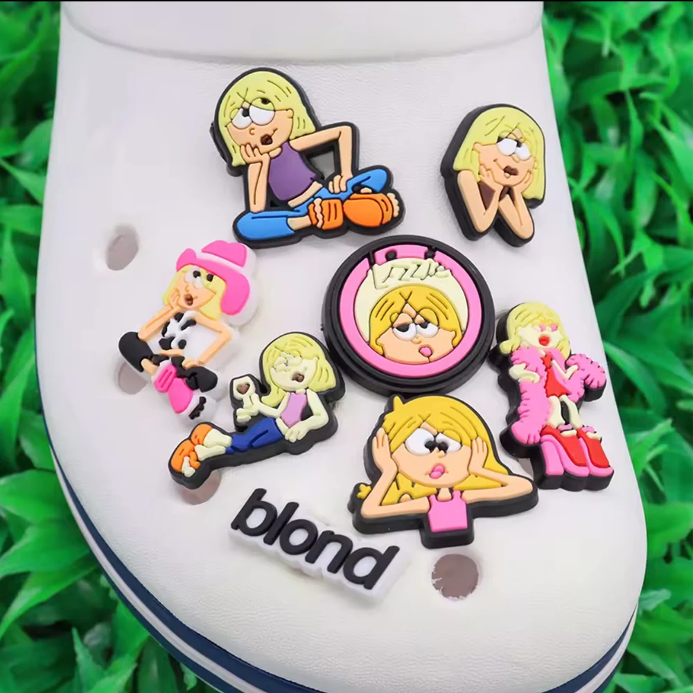 8pcs Blond Girls PVC Kids Garden Shoe Charms Clog Sandals Accessories Lovely Shoe Buckle Fit Kids Party Gifts