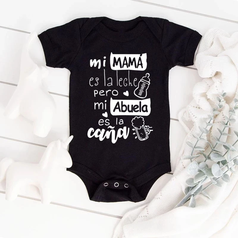 

Baby Bodysuit mi mama Newborn Funny Jumpsuit Infant Unisex Cute Abuela Print Short Sleeve Cotton Body Baby Playsuit Clothes