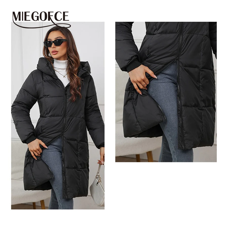 MIEGOFCE длинная стеганая куртка с капюшоном на молнии женская стеганая легкая куртка пуховик ветрозащитное пальто осень-зима парка W1836