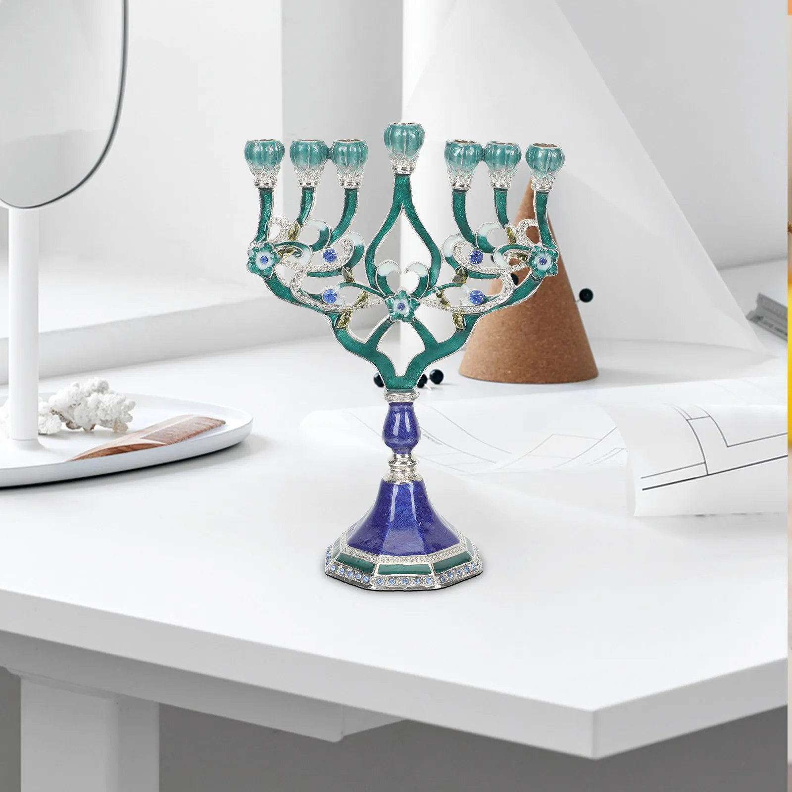 7 Branches Hanukkah Holder Premium Metal Craft for Sophisticated Home Ambiance Dining Table Centerpiece Decoration