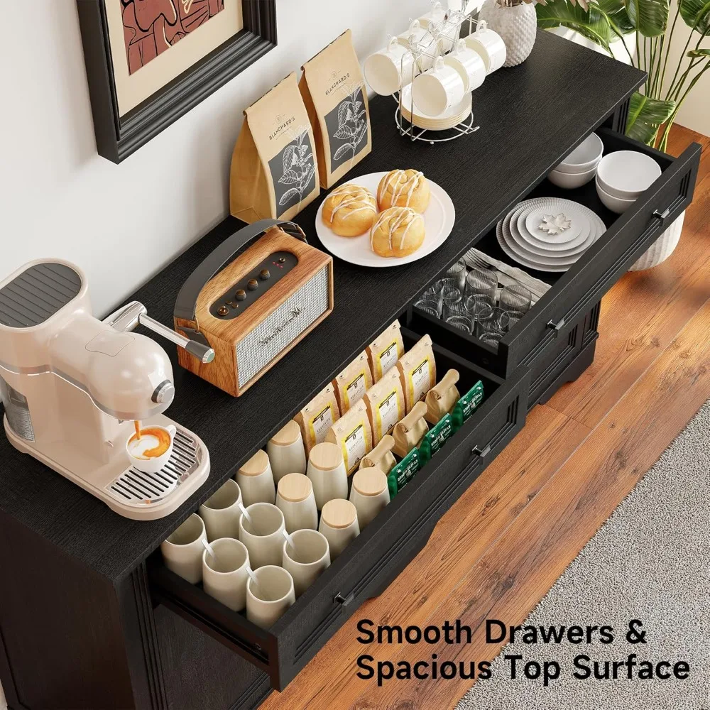 Credenza da buffet da 63", mobiletto portaoggetti da cucina, grande credenza con cassetti e ante, consolle da bar in legno per vino
