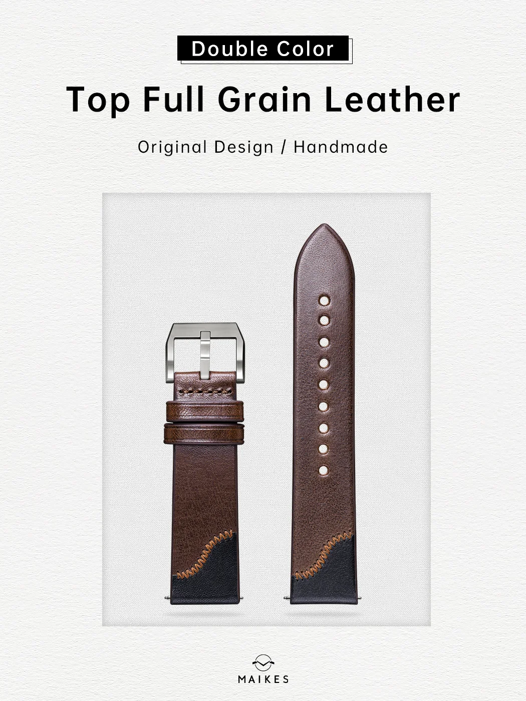 Maikes Double Color Watch Strap, Quick Release, Accessories, Bracelet, Full Grain Cow Leather Watchband, 20mm, 21mm, 22mm