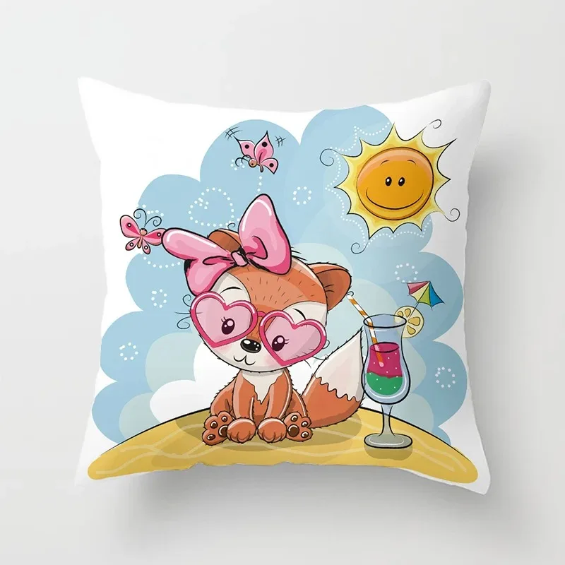 Cartoon Little Fox Decorative Pillowcase Car Ornaments Office Living Room Sofa Home Pillowcase