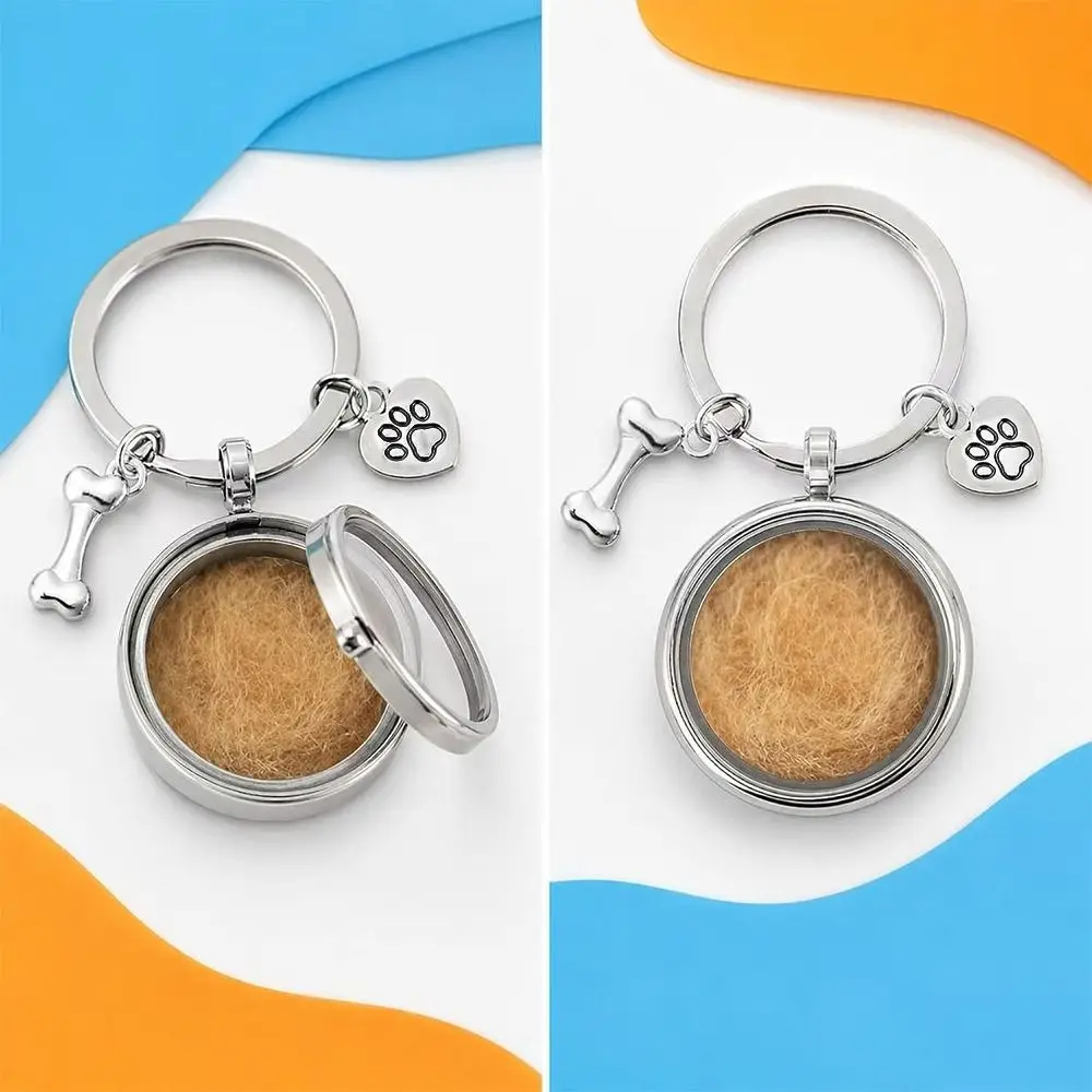 Steel Material Pet Memorial Keepsake Hollow Locket Bone Charm Pet Memorial Keychain Paw Print Charm Ashes Storage