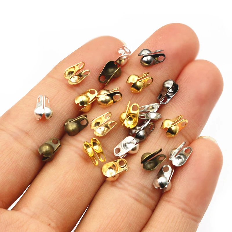 200pcs Fit 1.5/2/2.4/3.2mm Ball Chain Calotte End Crimp Beads Connector Components For DIY Jewelry Making Accessories Findings