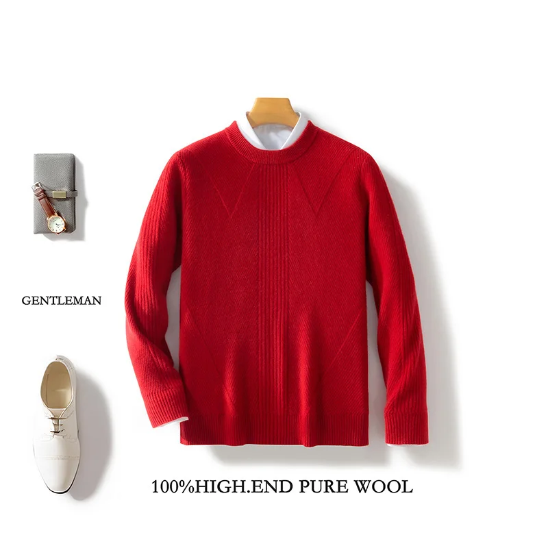 

Basic Men 100% Merino Wool New Fashion Soft O-Neck Sweater Long Sleeves Pullover Cashmere Casual Warm Solid Color Clothing Top