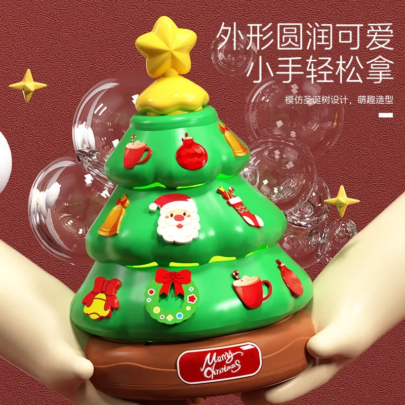 Automatische Seifenblasenmaschine mit Musik, Weihnachtsbaum-Modell, Lichtspray, Blasen, Party-Spielzeug im Freien, für Jungen und Mädchen, Weihnachtsgeschenke