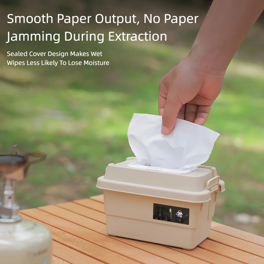 

Portable Camping Tissue Case with Seasoning Bottle Organizer, Desktop Napkin Storage Box for Outdoor Picnic Travel Accessories