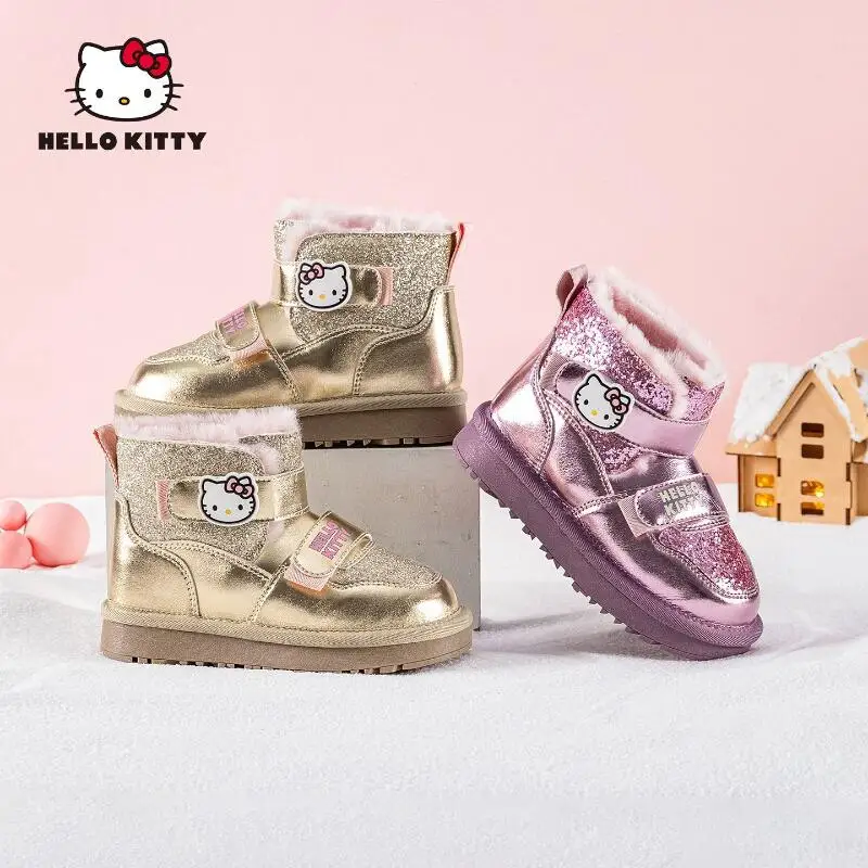 

Hot Sanrio Girl Hello Kitty Kawaii Fashion Cotton Boots Student Winter Keep Warm Thicken Cartoon Child Non-Slip Snow Boots New