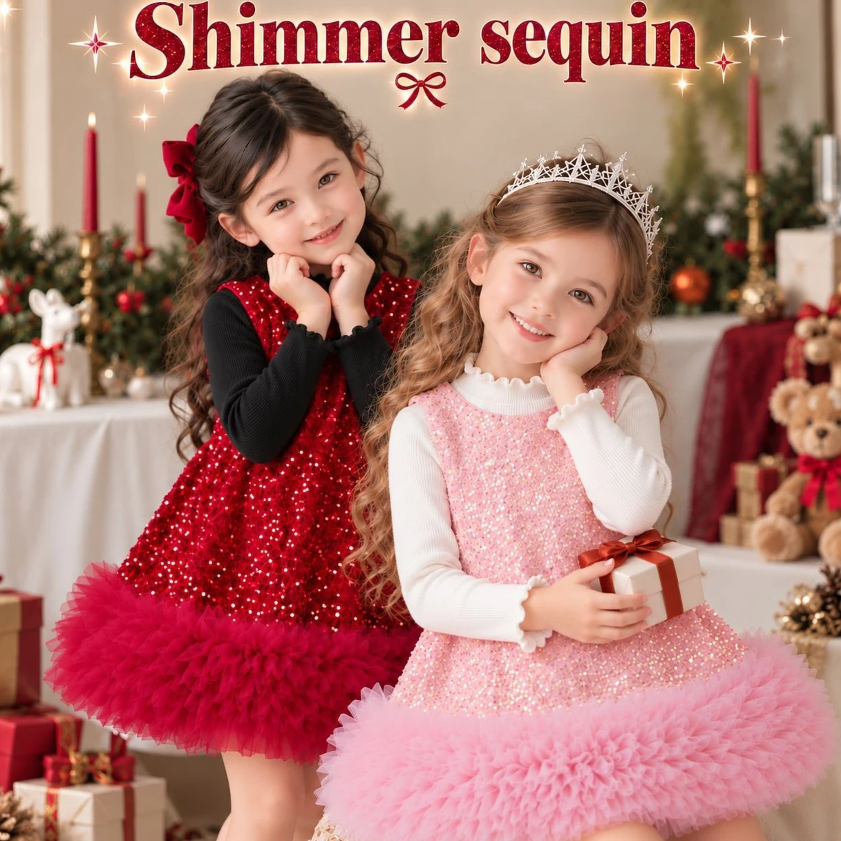 Girls' Suit 2026 Autumn and Winter New Children's Clothing Korean Style Girl Baby Lace Bottom Shirt Sequin Mesh Skirt Two Sets