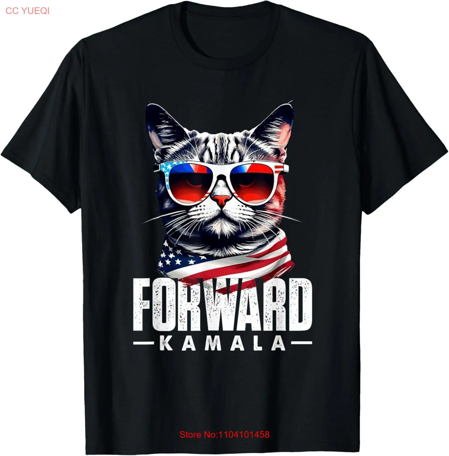 Kamala Harris 2024 Cat US Flag Sunglasses Forward Kamala T-Shirt